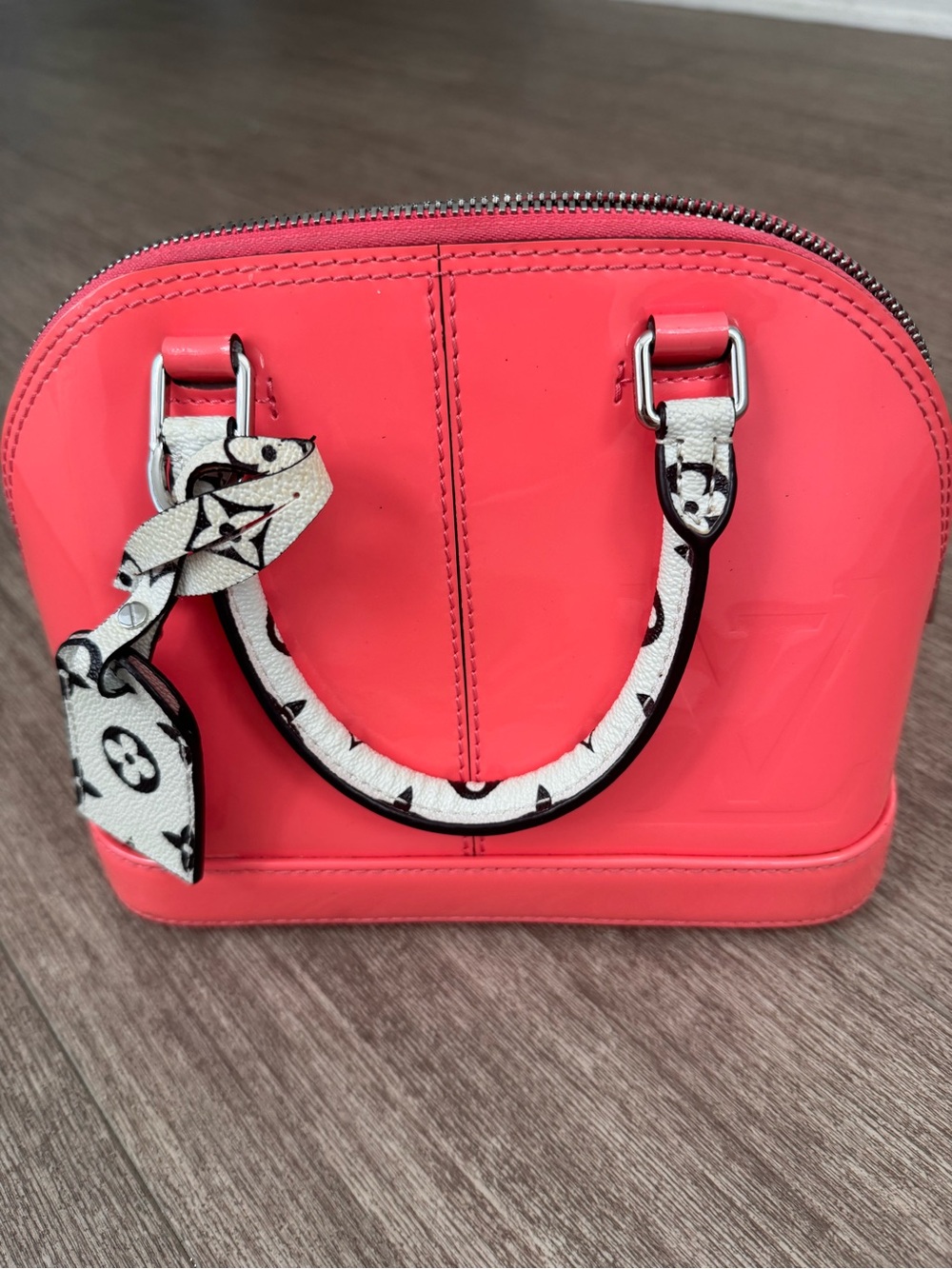 Coral Mini Dome Satchel with Contrast Monogram Handle